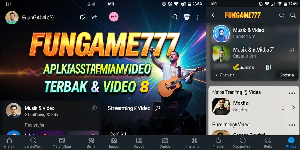 Tampilan antarmuka aplikasi FUNGAME777 untuk streaming video.
