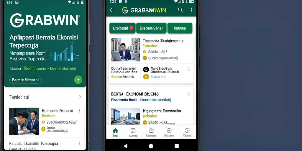 Tampilan antarmuka aplikasi GRABWIN untuk berita ekonomi bisnis.