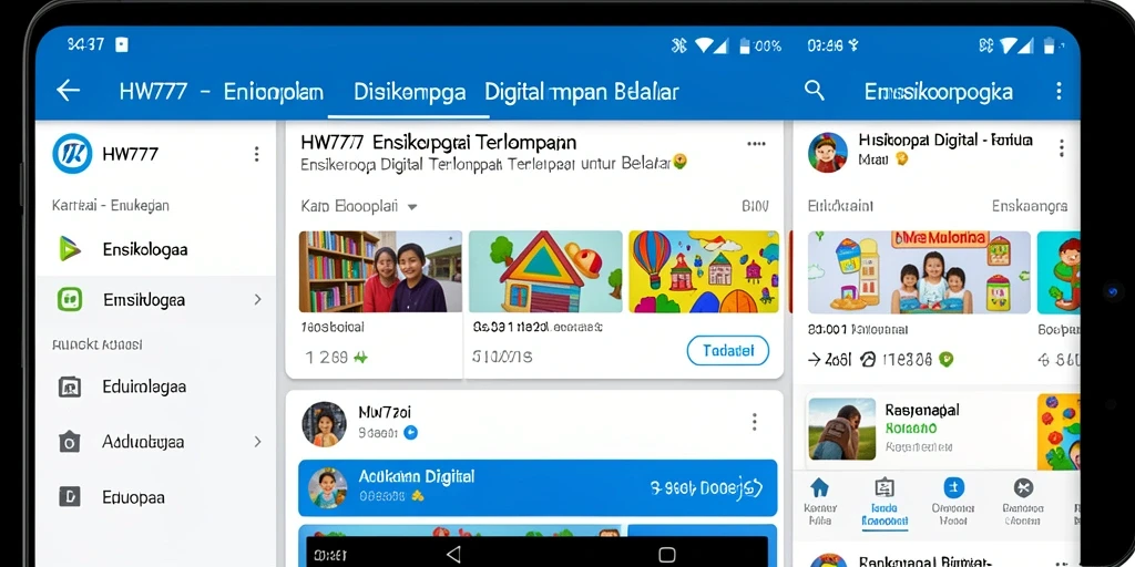 Tampilan aplikasi HW777 dengan berbagai informasi edukatif.