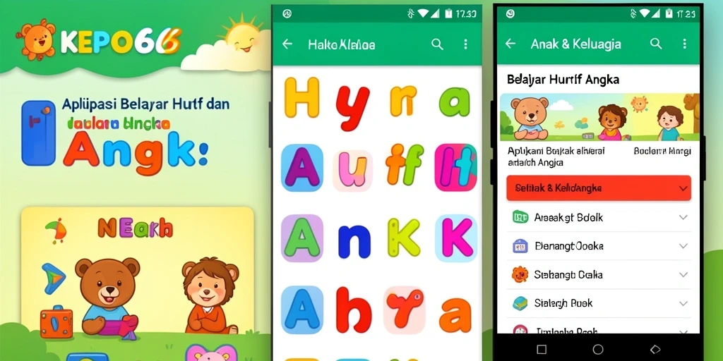 Antarmuka cerah dan menyenangkan dari KEPO66 untuk belajar huruf dan angka.