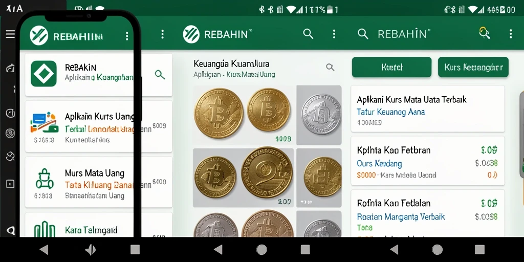 Tampilan antarmuka aplikasi REBAHIN untuk kurs mata uang dengan fitur konversi.