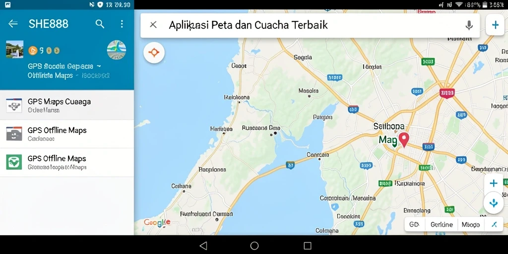 Antarmuka aplikasi SHE888 yang ramah pengguna dengan peta offline.