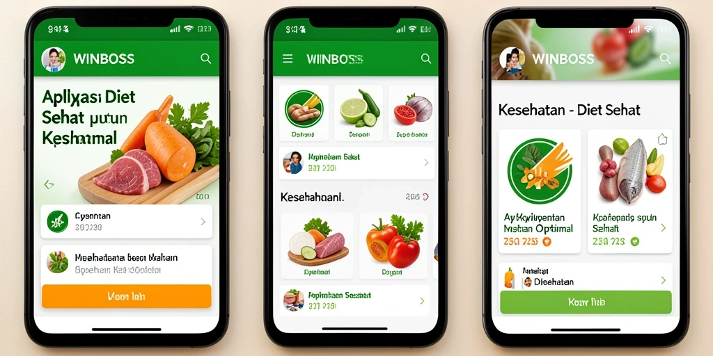 Antarmuka WINBOSS menampilkan menu diet sehat dengan pilihan menarik.